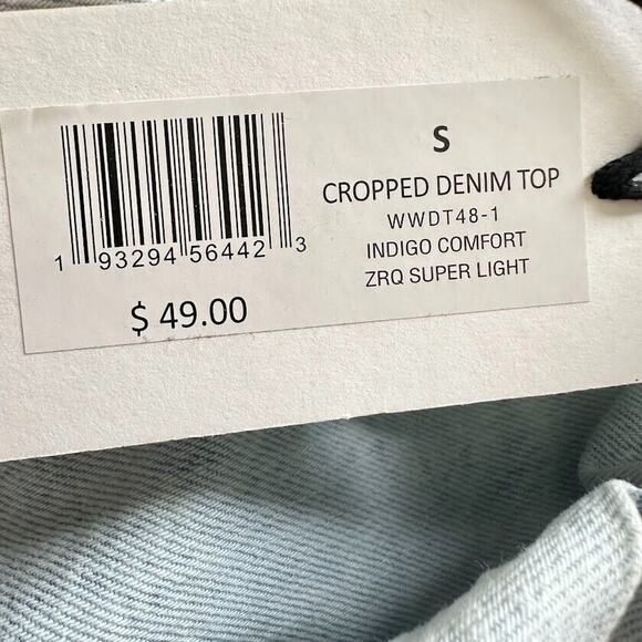 WEWOREWHAT Cropped Denim Top Super Light Flare Cuff Sleeves Size Small S Stretch - Picture 8 of 12